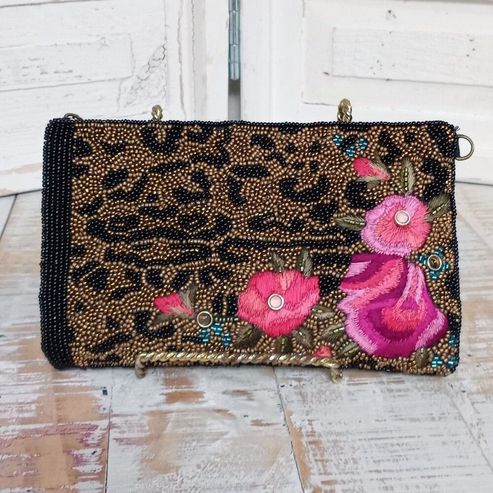 Mary Frances Queen of Everything Hand Beaded Leopard Floral Crossbody Whimsygoth - Picture 15 of 15
